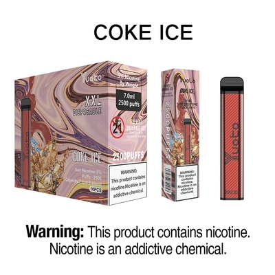 عصا السجائر الإلكترونية Yuoto xXL 2500 نفث يمكن التخلص منها Vape Coke Ice 7 مللي مظهر أنيق