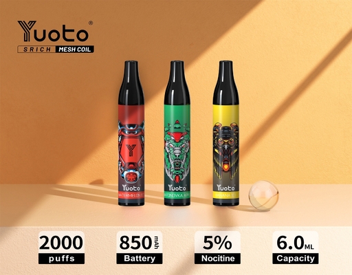 الأصلي Yuoto 2000 نفث VAPE المتاح vape شبكة لفائف 6 مللي E عصير 850mAh السجائر الإلكترونية قلم VAPE