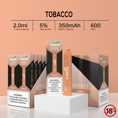 2022 جديد يطرح نكهات فاكهية متعددة Yuoto Smart 600 نفث 5٪ نيكوتين قلم VAPE يمكن التخلص منه