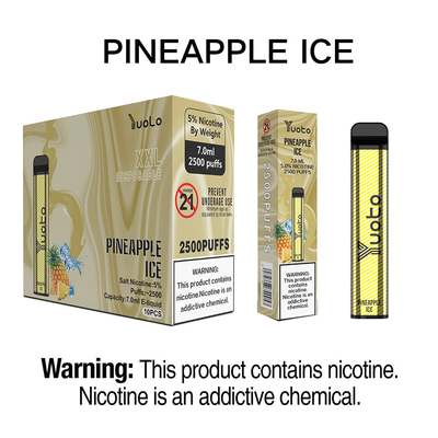 جهاز القلم VAPE القابل للتصرف من Yuoto 2500 نفخة أفضل ECIG 2022 الأناناس الجليدي 7 مللي