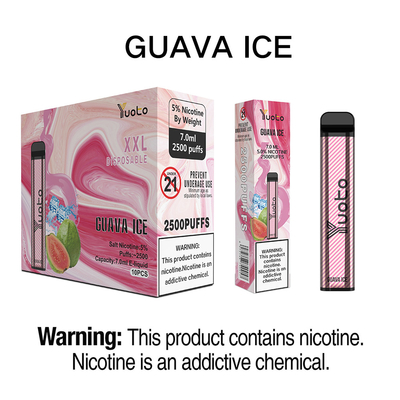أفضل سيجارة إلكترونية 2022 Yuoto XXL 2500 Puffs Guava Ice غير قابلة لإعادة الشحن بطارية 1200 مللي أمبير في الساعة