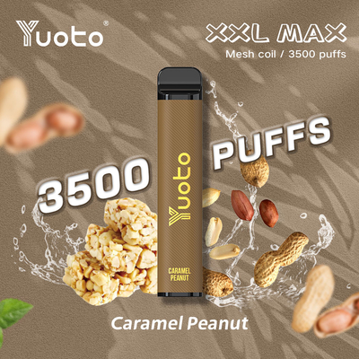 نكهة الكراميل بنكهة Yuoto xxl Max 3500 Puffs المتاح فيب جراب شبكي لفائف سطح جلدي 9 مللي