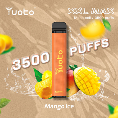 نكهة المانجو الجليدية Yuoto xxl Max 3500 Puffser المتاح المرذاذ شبكة لفائف سطح جلدي 9 مللي
