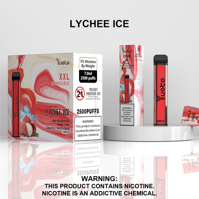 Yuoto XXL 2500 Puffs قلم فيب للاستعمال مرة واحدة ليتشي آيس مع 7 مل سائل إلكتروني سريع الشحن دبي