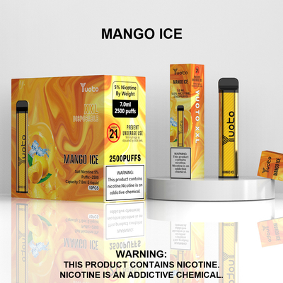 Yuoto xxl 2500 نفث يمكن التخلص منها Vape Pod Mango ice Flavor 7ml Ejuice 1200mAh Battery from China Factory