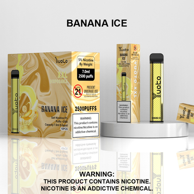 Yuoto XXL 2500 Puffs بطارية 1200 مللي أمبير / ساعة 7.0 مللي بنكهة عصير الموز Ejuice للهند