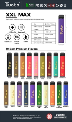 نكهة المانجو الجليدية Yuoto xxl Max 3500 Puffser المتاح المرذاذ شبكة لفائف سطح جلدي 9 مللي