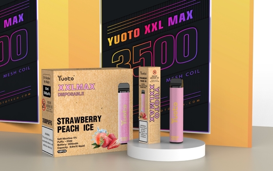 نكهة الخوخ الفراولة Yuoto xxl Max 3500 نفخة يمكن التخلص منها VAPE لفائف شبكية للسجائر الإلكترونية سطح جلدي 9 مللي