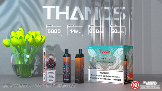سيجارة إلكترونية شبكية قابلة لإعادة الشحن ، Yuoto Thanos 5000 Puffs 14ML 650mAh مع النوع C.