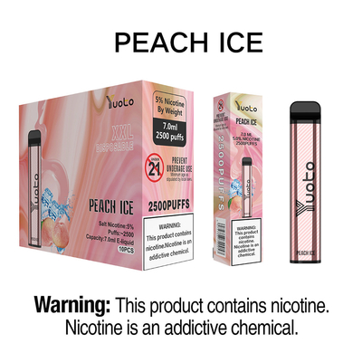 5٪ نكهة VAPE للاستعمال مرة واحدة 2500 نفخة ثلج خوخ يوتو XXL 7.0 مل Ejuice