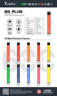 قابلة للاستبدال 5 ألوان Tpd Vape Pod ، جهاز Mod 600 Puffs Cartridge Mod
