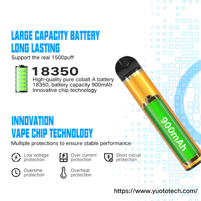 الفولاذ المقاوم للصدأ Yuoto Brand 1500 Puffs Bar 16 نوعًا من نكهات الفواكه