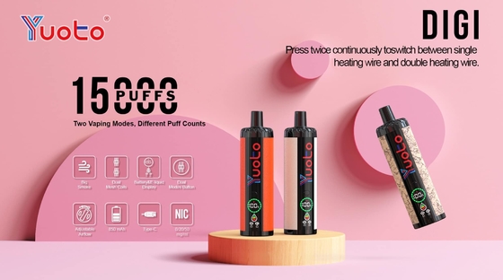 الـ Vape البلاستيكي الـ 850mAh 15000 نفخة تدفق الهواء القابل للتعديل 23 نكهة DualMesh Coil