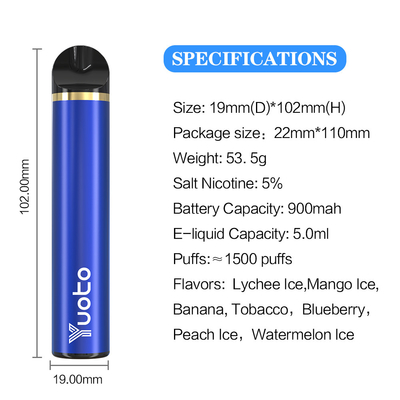 23 نكهة 1500 نفث يمكن التخلص منها Vape 5ml E Juice Capacity شهادة CE CF