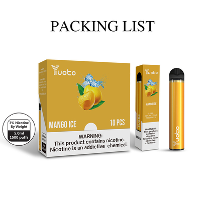 النيكوتين 5٪ المتاح vape القلم الجملة السيجارة الإلكترونية YUOTO 1500 نفث 6 مللي رائجة البيع في الشرق الأوسط 2٪ 5٪ جديد