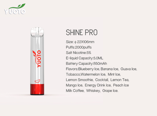 YUOTO Shine pro Big Vapor E Cigarette 2000 نفخة مع 15 نكهة
