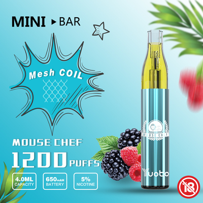 4 مللي YUOTO VAPE المتاح ، ميني بار 1200 نفخة نظام قرنة يمكن التخلص منها