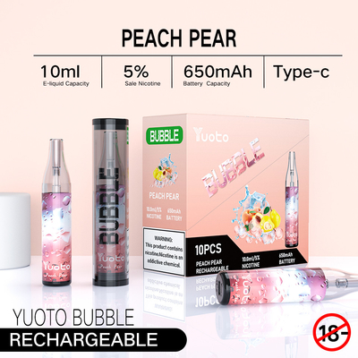 Yuoto Bubble 4000puffs 650 مللي أمبير في الساعة 10 مللي قابلة لإعادة الشحن Yuoto القابل للتصرف فيب شبكي لفائف غير قابلة للانفصال LED التسلق