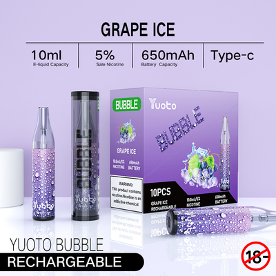 Yuoto Bubble 4000puffs 650 مللي أمبير في الساعة 10 مللي قابلة لإعادة الشحن Yuoto القابل للتصرف فيب شبكي لفائف غير قابلة للانفصال LED التسلق
