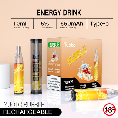Yuoto Bubble 4000puffs 650 مللي أمبير في الساعة 10 مللي قابلة لإعادة الشحن Yuoto القابل للتصرف فيب شبكي لفائف غير قابلة للانفصال LED التسلق