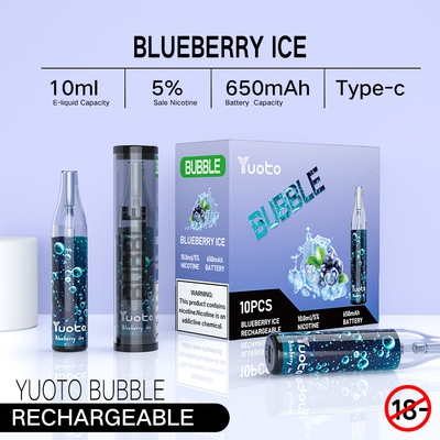 Yuoto Bubble 4000puffs 650 مللي أمبير في الساعة 10 مللي قابلة لإعادة الشحن Yuoto القابل للتصرف فيب شبكي لفائف غير قابلة للانفصال LED التسلق