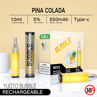 Yuoto Bubble 4000puffs 650 مللي أمبير في الساعة 10 مللي شبكة لفائف قابلة لإعادة الشحن VAPE غير قابلة للانفصال بينا كولادا Ecig Vapor