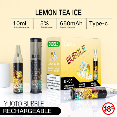 Yuoto Bubble 4000puffs 650 مللي أمبير في الساعة 10 مللي شبكة لفائف قابلة لإعادة الشحن VAPE غير قابلة للانفصال بينا كولادا Ecig Vapor