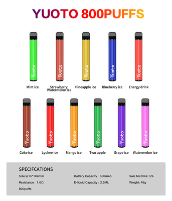 Yuoto Plus 7W-12W E Cig Vape 100٪ Original 800 Puff 3.5V
