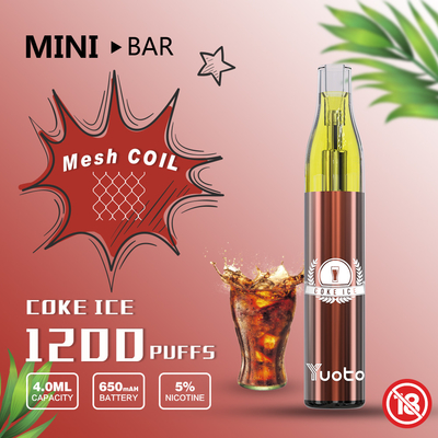 يوتو ميني بار 1200 نفخة للاستعمال مرة واحدة 15 نكهة E-Juice 4.0 مل بطارية 650 مللي أمبير