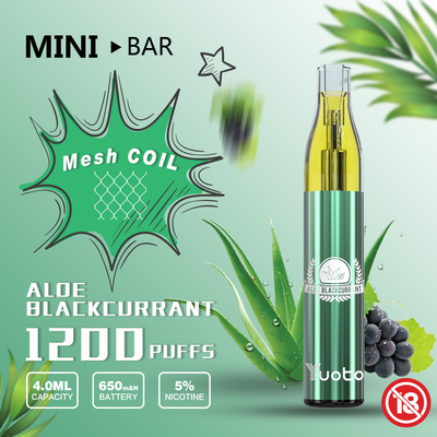 يوتو ميني بار 1200 نفخة للاستعمال مرة واحدة 15 نكهة E-Juice 4.0 مل بطارية 650 مللي أمبير