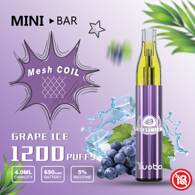 يوتو ميني بار 1200 نفخة للاستعمال مرة واحدة 15 نكهة E-Juice 4.0 مل بطارية 650 مللي أمبير