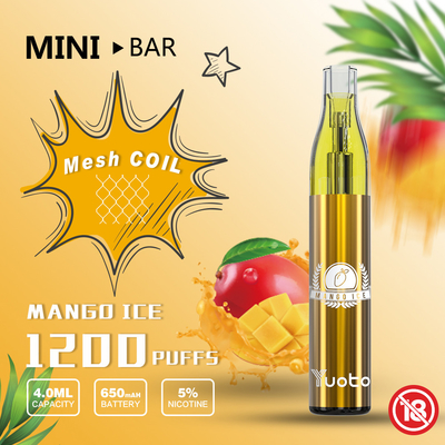 يوتو ميني بار 1200 نفخة للاستعمال مرة واحدة 15 نكهة E-Juice 4.0 مل بطارية 650 مللي أمبير