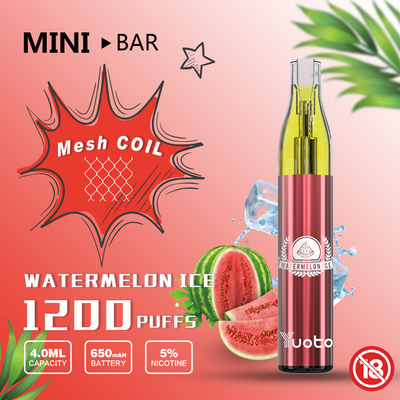 MiniBar 1200 Puff Yuoto للاستعمال مرة واحدة Vape 15 Flavor E-Juice 4.0 مل بطارية 650 مللي أمبير